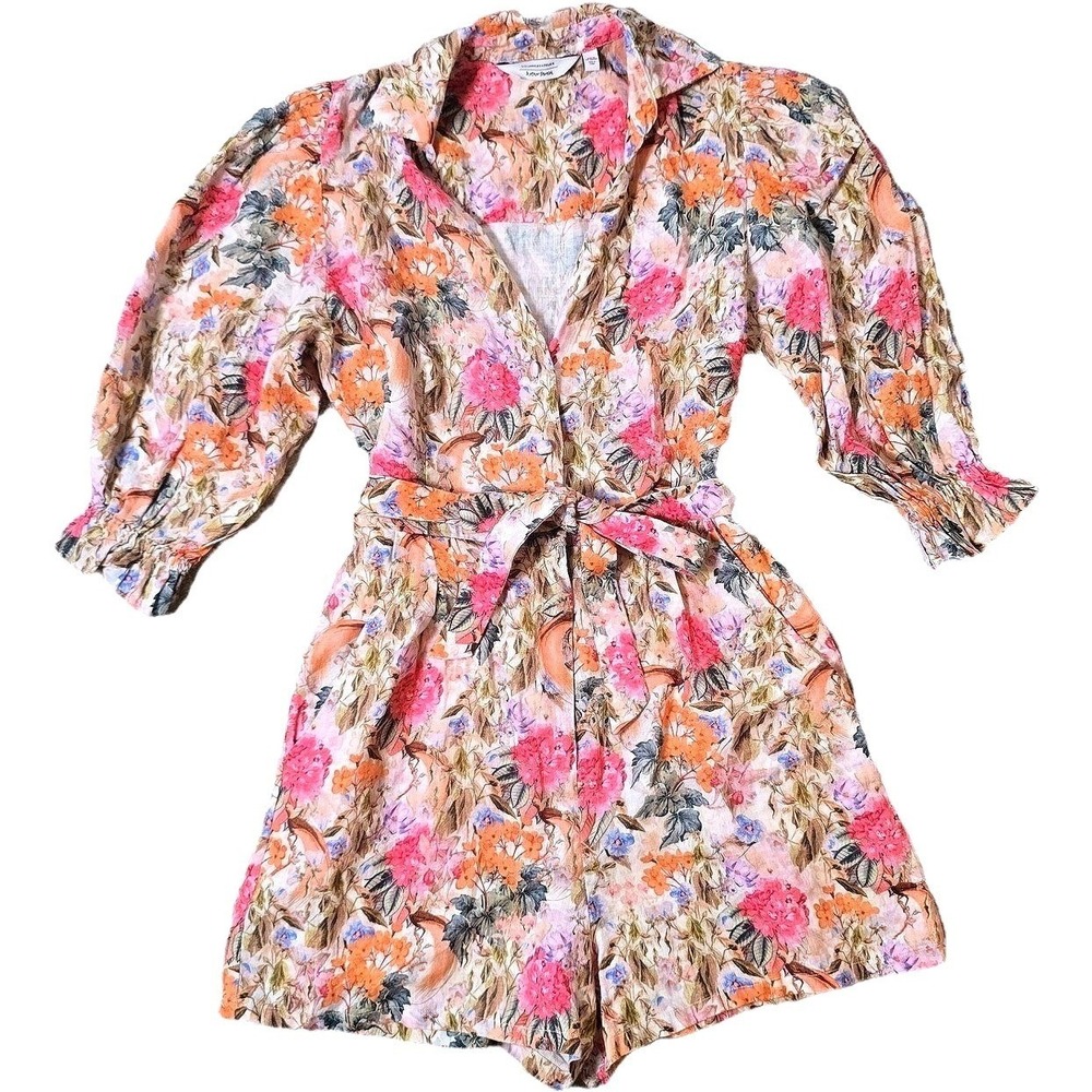 & Other Stories Romper Linen Blend Women XS Floral Print Belted Jumpsuit